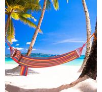 Outsunny Cotton Hammock Soft Portable Swing Sleeping w/ Headrest & Side Pocket Deluxe Swing Chair for Beach