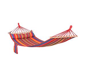 Outsunny Cotton Hammock, Soft Portable Swing Sleeping w/Headrest & Side Pocket, Deluxe Swing Chair for Beach, Garden, Bedroom, Patio, Porch, Indoor, Outdoor, 270 x 80 cm, Rainbow Stripes