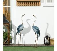 Outsunny Crane Garden Ornaments, 2 PCS Steel Garden Statue Set Multi-Colour, Multi