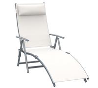 Outsunny Cream White 7-Position Foldable Sun Lounger Recliner with Texteline Seat