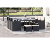 Outsunny 10 Seater Cube Rattan Dining Set W/ Cushions Glass Top Table Black