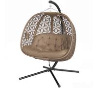 OUTSUNNY Double Hanging Swing Chair w/ Stand & Cup Holders in Brown Outsunny Brown