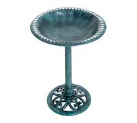 Outsunny Decorative Bird Bath: Scallop-Patterned Garden Feeder Stand, Time-Worn Green Finish
