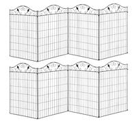 Outsunny Decorative Garden Fence Foldable Set of 2 365cm x 112cm Black | 8 Panels Metal Picket Fence, Garden Screen Panel, Versatile Shapes, Patio Lawn Decoration