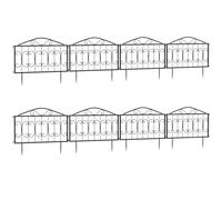 Outsunny Decorative Garden Fencing, 8PCs Outdoor Picket Fence Panels, Rustproof Metal Wire Landscape Flower Bed Border Edging Animal Barrier, Black