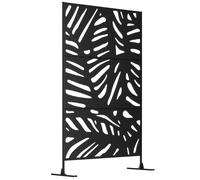 Outsunny Decorative Garden Privacy Screen with Stand, 6.5FT Freestanding Metal Outdoor Divider, Decorative Privacy Panel with Expansion Screws for Garden Pool Hot Tub, Large Leaves Style, Black Black