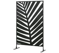 Outsunny Decorative Garden Privacy Screen with Stand, 6.5FT Freestanding Metal Outdoor Divider, Decorative Privacy Panel with Expansion Screws for Garden Pool Hot Tub, Banana Leaf Style, Black