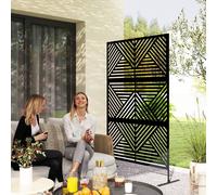 Outsunny Decorative Garden Privacy Screen with Stand (6.5ft) Freestanding Metal Outdoor Divider - Black