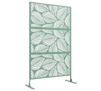 Outsunny Decorative Outdoor Privacy Screen with Stand, 6.5FT Freestanding Metal Outdoor Divider, Decorative Privacy Panel with Expansion Screws for Garden, Leaf Style, Green