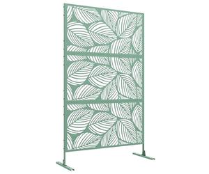 Outsunny Decorative Outdoor Privacy Screen with Stand, 6.5FT Freestanding Metal Outdoor Divider, Decorative Privacy Panel with Expansion Screws for Garden, Leaf Style, Green
