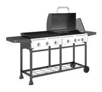 Outsunny Deluxe Duo Gas BBQ, with Grill, Plancha and Side Burner - Black