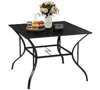 Outsunny Garden Table With Parasol Hole For Four - Slatted Metal Plate Top Grey - 94cmx94cmx71cm | TJ Hughes Dark Grey