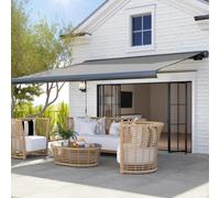 Outsunny 3.5 x 3 m Electric Awning with Remote Controller, Aluminium Frame DIY Retractable Awning, UV50+ Sun Shade Canopy for Garden Patio Deck Door Window, Light Grey Grey