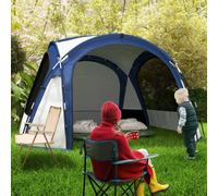 Outsunny Dome Tent for 6-8 Person, Camping Tent with 4 Zipped Mesh Doors, Removable Polyester Cloth, Lamp Hook, Portable Carry Bag, Screen House, White and Blue