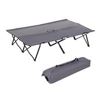 Outsunny Double Camping Bed Camping Cot Foldable Sunbed Outdoor Patio Sleeping Bed Super Light with Carry Bag (Grey)