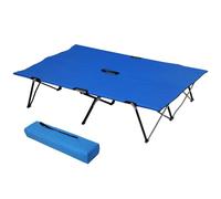 Outsunny Double Camping Folding Cot Outdoor Portable Sunbed In Blue Blue