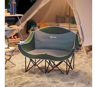 Outsunny Double Camping Chair For Adults With Armrests, Cup Holders, Green Green