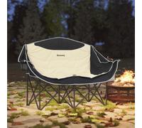 Outsunny Double Camping Chair For Adults With Armrests, Cup Holders, Khaki