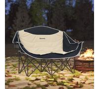 Outsunny Double Camping Chair for Adults with Armrests, Cup Holders, Brown, Brown