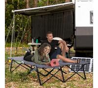 Outsunny Double Camping Folding Cot Outdoor Portable Sunbed w/ Carry Bag, Grey, Grey