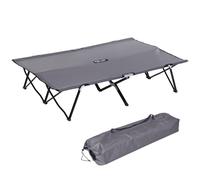 Outsunny Double Camping Folding Cot Outdoor Portable Sunbed w/ Carry Bag, Grey, Grey