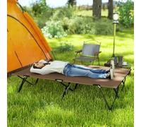 Outsunny Double Camping Folding Cot Portable Sleeping Bed, Charcoal Khaki In Brown Brown