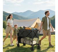 Outsunny Double Decker Folding Trolley Cart on Wheels, 200KG Capacity Black - Black