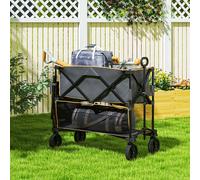 Outsunny Double Decker Folding Trolley Cart on Wheels, 200KG Capacity, Grey