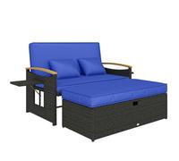 Outsunny Double Garden Rattan Daybed, Wicker Sun Bed Chaise Lounger with Storage Ottoman, 4-Level Adjustable Backrest, Brown