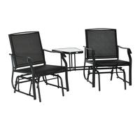 Outsunny Double Glider Companion Rocking Chairs Loveseat Garden Table Black, Black