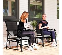 Outsunny Outdoor Double Glider Rocking Chairs With Glass Top Middle Table, Metal Gliding Love Seat Conversation Furniture With Breathable Mesh Fabric Seat, For Garden, Patio In Black Black