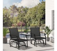 Outsunny Double Glider Companion Rocking Chairs Loveseat Garden Table Black, Black