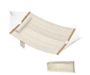 Outsunny Double Hammock 2-Person with Pillow and Pad, Extra Large 200 x 140 cm, Load Capacity 200 kg, Swing Bed for Patio Porch Garden Lounging Outdoor and Indoor Cream White