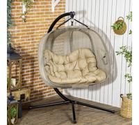 Outsunny Double Hanging Egg Chair 2 Seaters Swing Hammock W/ Cushion In Brown Brown