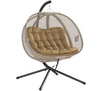Outsunny Double Hanging Egg Chair 2 Seaters with Stand and Cushion Brown