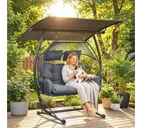 OUTSUNNY Double Hanging Egg Chair with Canopy, Egg Swing Chair, Dark Grey Outsunny Dark Grey