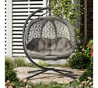 OUTSUNNY Double Hanging Swing Chair w/ Stand & Cup Holders in Brown Outsunny Brown