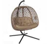 Outsunny Double Hanging Swing Chair W/ Stand & Cup Holders, Brown