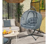 Outsunny Double Hanging Swing Chair w/ Stand & Cup Holders, Charcoal Grey
