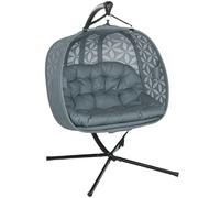 Outsunny Double Hanging Swing Chair w/ Stand & Cup Holders, Charcoal Grey