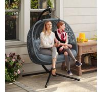 OUTSUNNY Double Hanging Swing Chair w/ Stand & Cup Holders in Dark Grey Outsunny Dark Grey