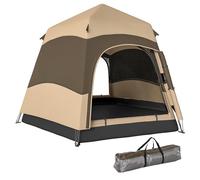Brown 4 Person Dual Layer Pop Up Camping Tent With Rainfly Outsunny