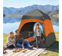 Orange 4 Person Dual Layer Pop Up Camping Tent With Rainfly Outsunny
