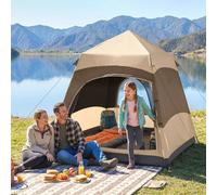Outsunny Double Layer Instant Pop Up Tent with Rainfly, Hexagon 4 Man Dome Tent, Portable Camping Shelter with Sewn-in Groundsheet and Carry Bag, for Festival Backpacking Road Trips, Brown