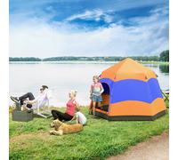 Outsunny Double Layer Instant Pop Up Tent with Rainfly, Hexagon 4 Man Dome Tent, Portable Camping Shelter with Sewn-in Groundsheet and Carry Bag, for Festival Backpacking Road Trips, Orange