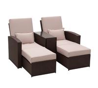 Outsunny Outdoor Garden Rattan Companion Sofa Chair & Stool Lounger Recliner Love Sunbed Daybed Patio Wicker Weave Furniture Set Brown Aosom UK