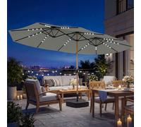 Outsunny Double Sided Garden Parasol w/ 48 Solar LED Lights 4.6m Light Grey - Double-Sided Umbrella - Light Grey - 459 x 266 x 235 cm