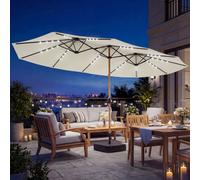 Outsunny Double Sided Garden Parasol With 48 Solar Led Lights 4.6M Cream White
