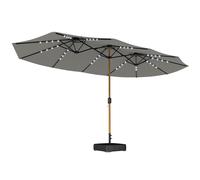 Outsunny Double Sided Garden Parasol with Base Included & 48 Solar LED Lights Patio Umbrella Crank Handle 4.6m Light Grey