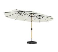 Outsunny Double Sided Garden Parasol with Base Included & 48 Solar LED Lights Patio Umbrella Crank Handle 4.6m Cream White